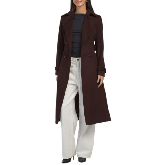 COLE HAAN bordeaux Wool Blend Double Breasted Wrap Coat - Picture 1 of 2